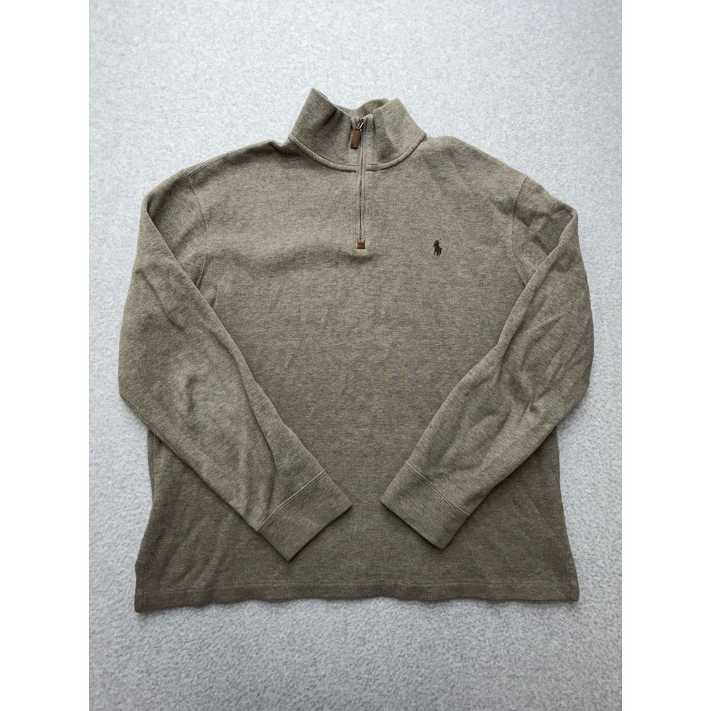 Polo Ralph Lauren Sweater Mens Large‎ Brown Cotton 1/4 Zip Mock Neck Pullover
